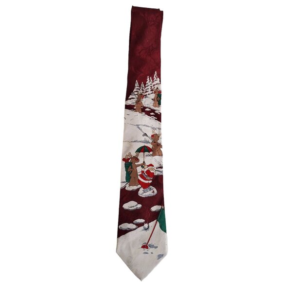 Golf Santa Reindeer Necktie Tie Christmas Seasonal Holiday Unisex 58" Long - Picture 4 of 6